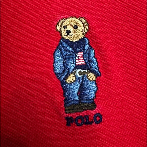 Ralph Lauren Classic Fit Polo Bear Polo Shirt Embroidered Red Mens Medium Cotton - Picture 2 of 9